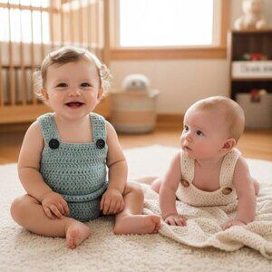 Pair of Hand Knit Cotton Baby Rompers